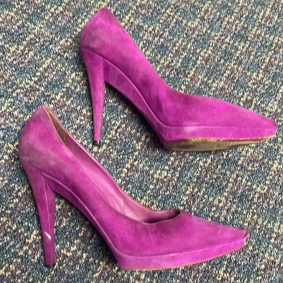 Preloved Saint Laurent Paris Purple Suede Janis Platform Pumps Size 39 - Picture 4 of 17